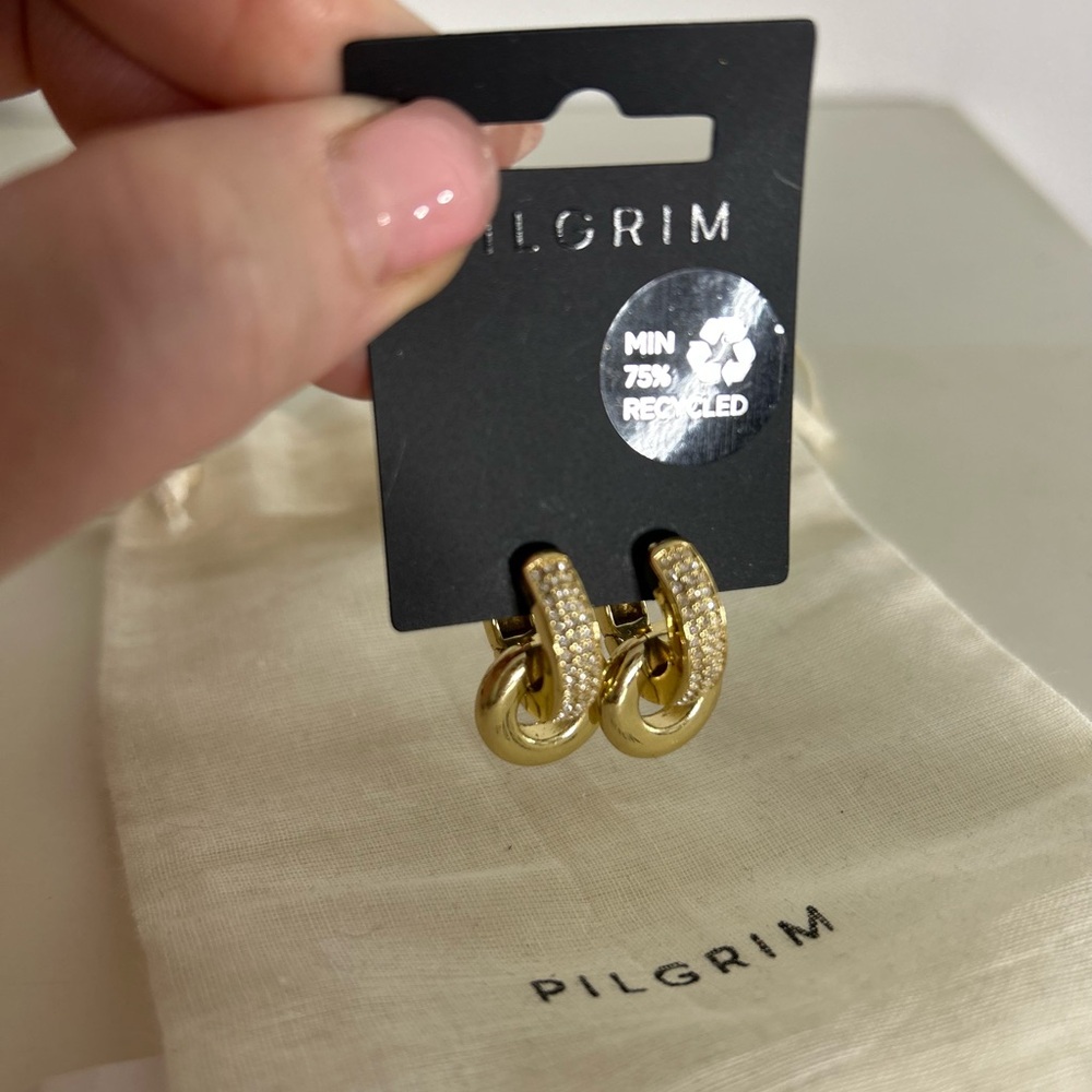 Pilgrim Gold Textured pavé hoop Earrings with removable loops